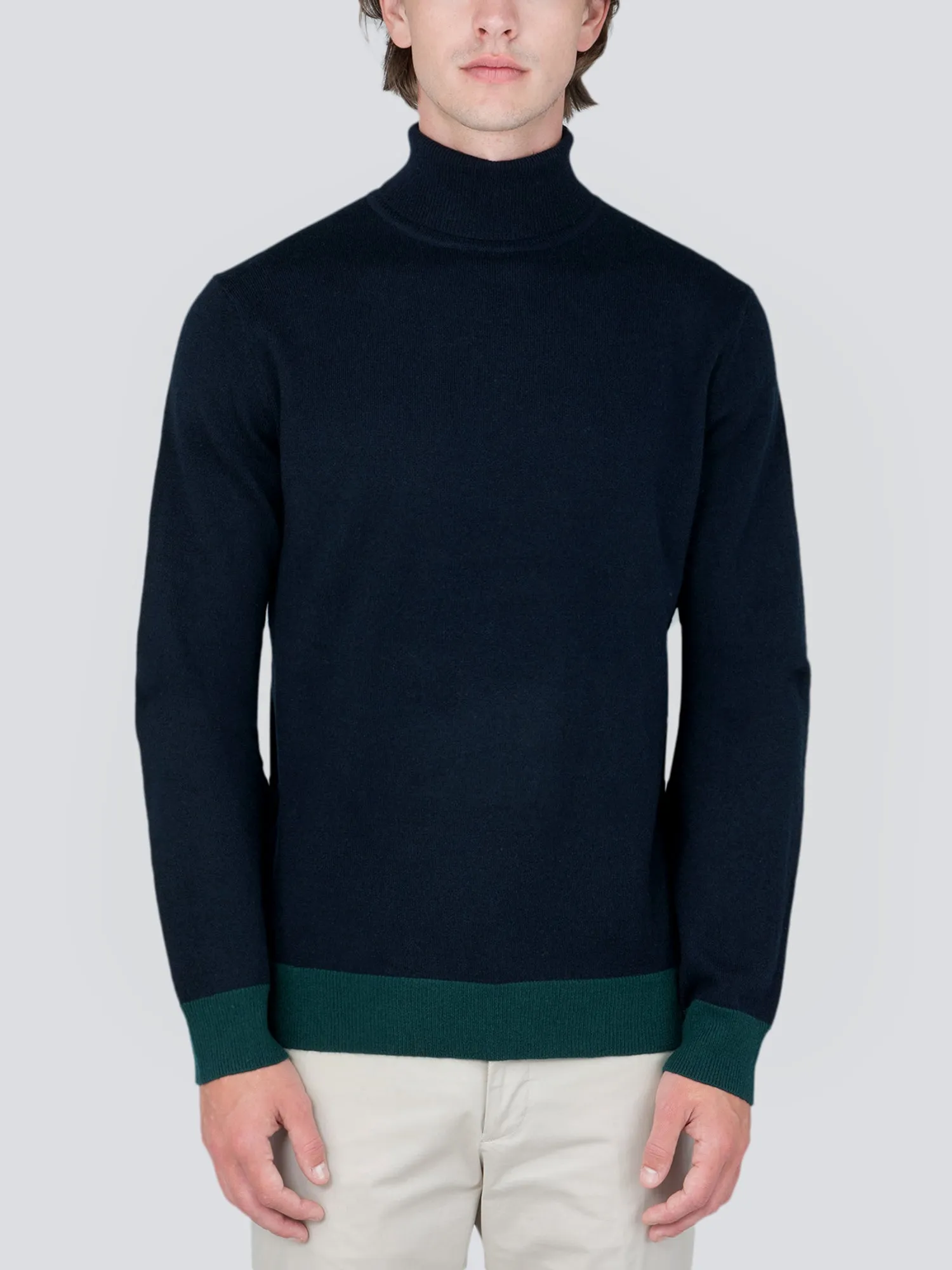 Men Turtleneck Sweater_CB_Dark Navy/Deep Green