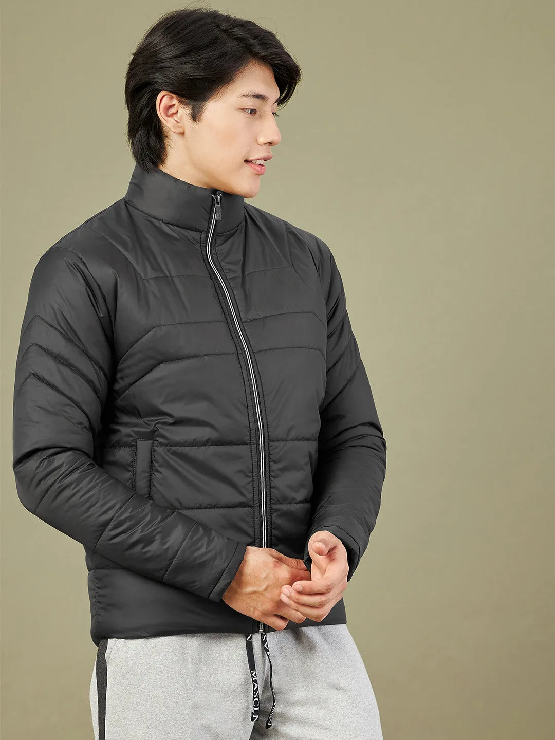 Men's Black Quilted Puffer Jacket - LYUSH-MASCLN