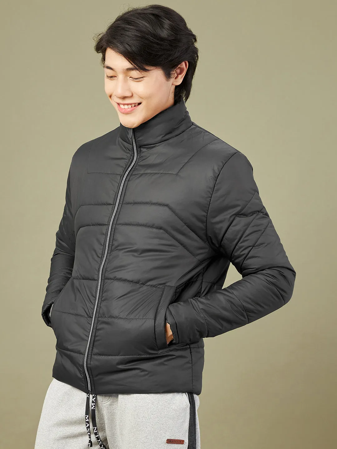 Men's Black Quilted Puffer Jacket - LYUSH-MASCLN