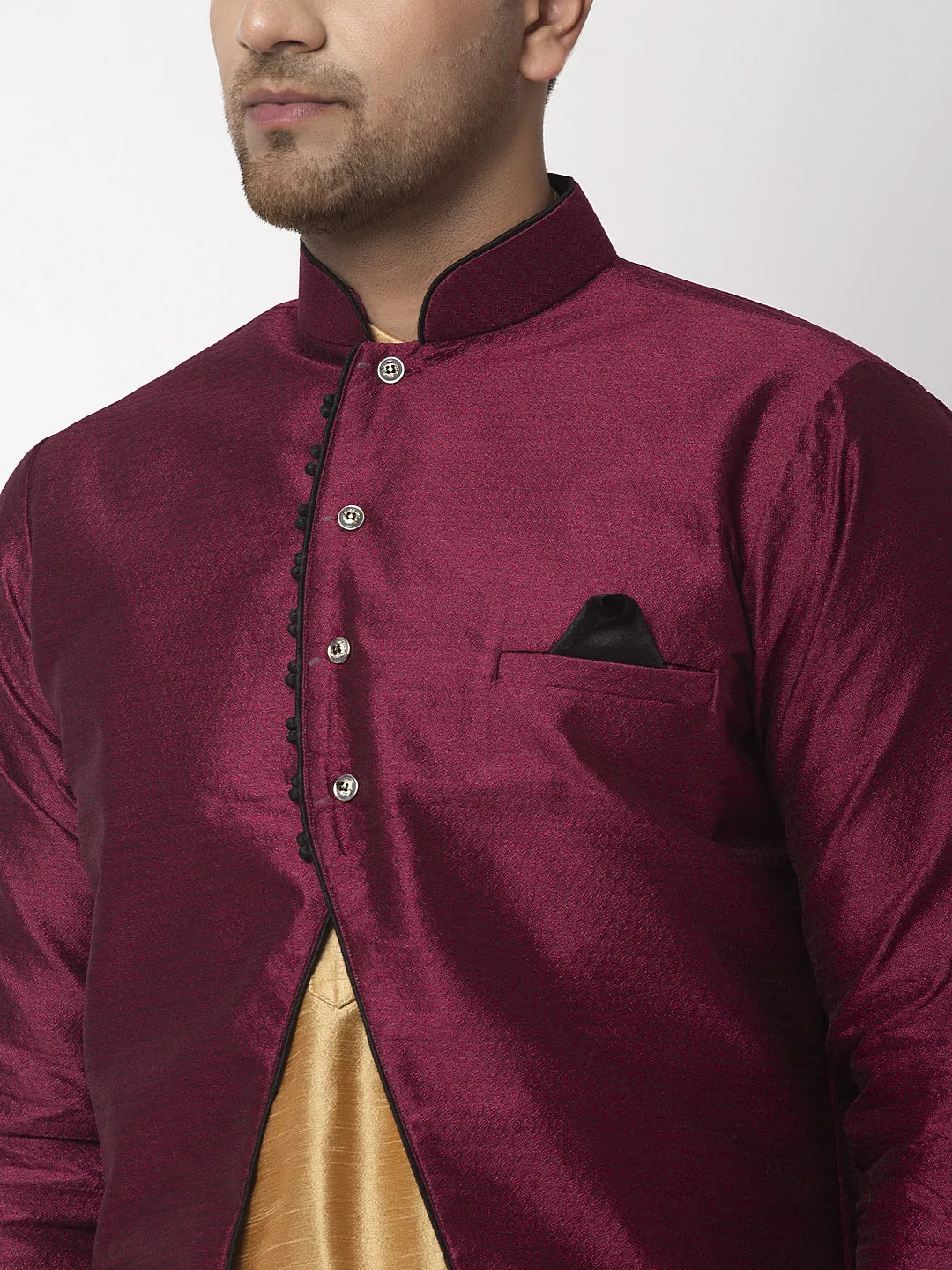 Men's Copper Kurta With Pyjama & Burgundy Self Design Jacket - Benstoke