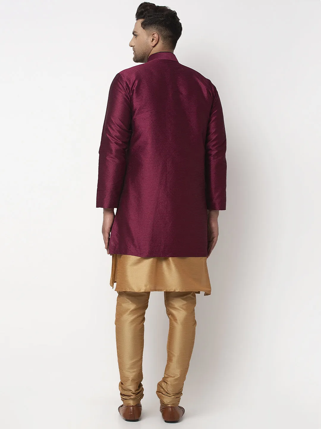 Men's Copper Kurta With Pyjama & Burgundy Self Design Jacket - Benstoke