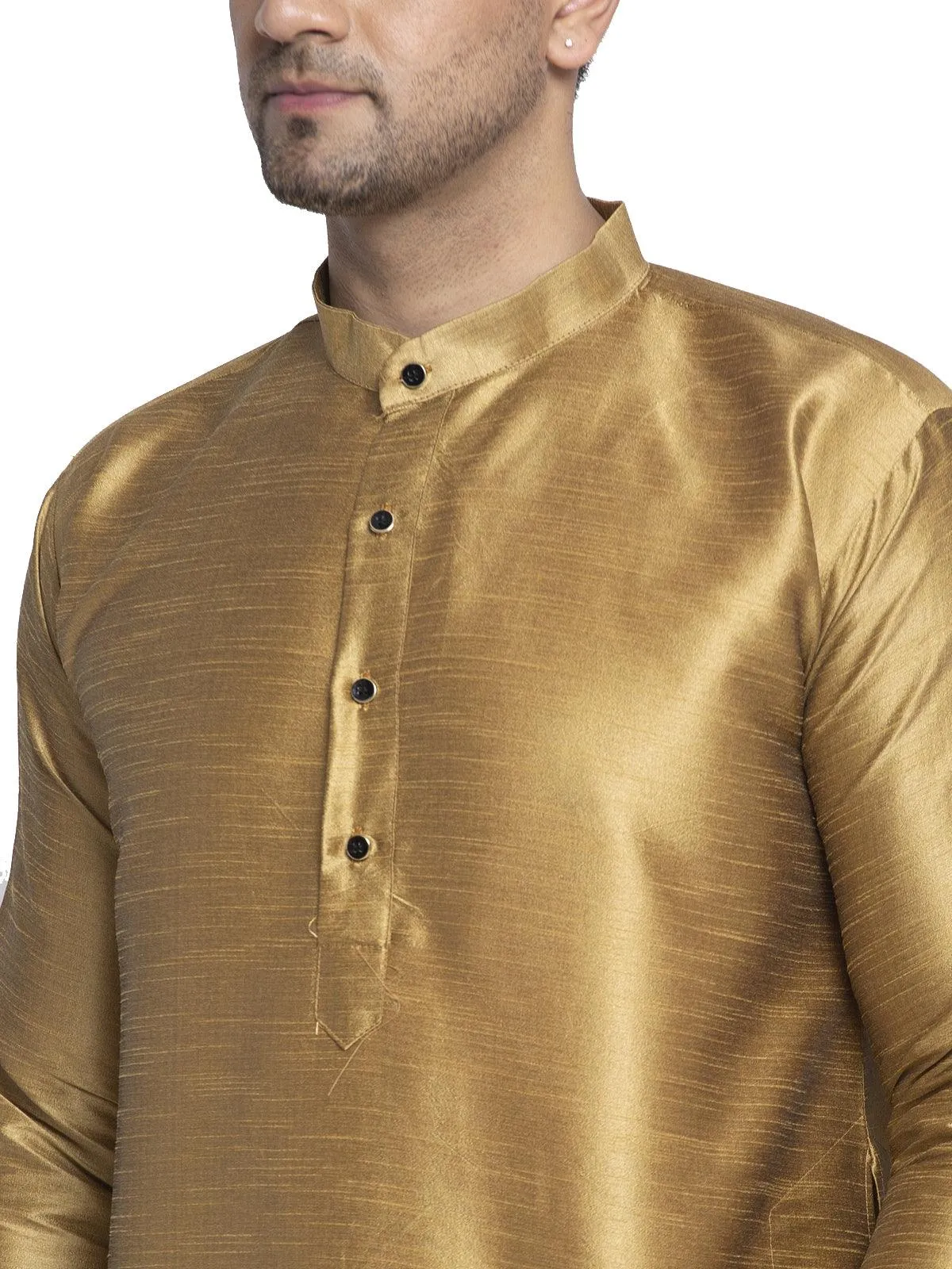 Men's Copper Solid Asymmetric Kurta With Churidaar Pyjama - Benstoke