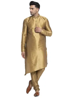 Men's Copper Solid Asymmetric Kurta With Churidaar Pyjama - Benstoke