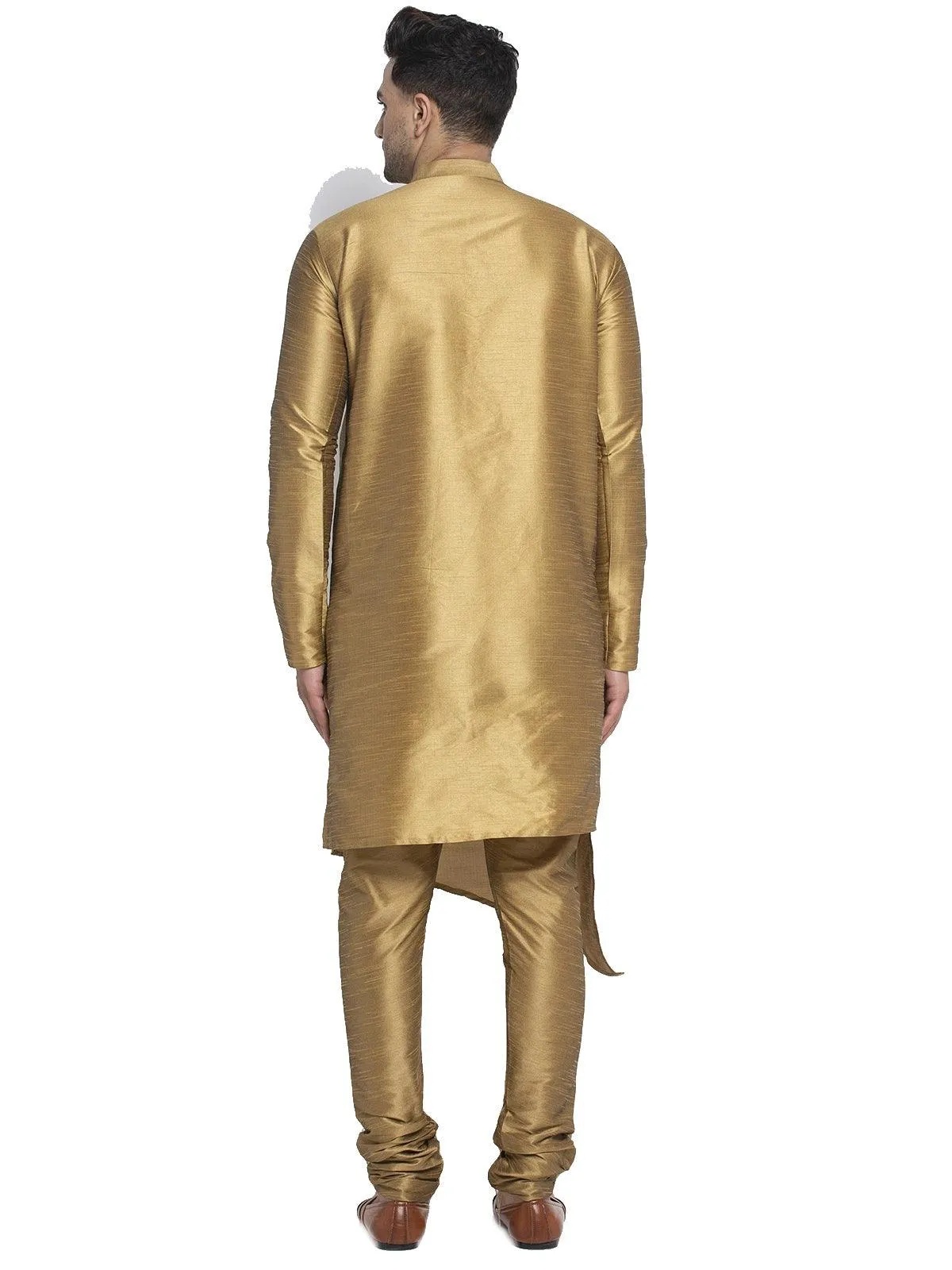 Men's Copper Solid Asymmetric Kurta With Churidaar Pyjama - Benstoke