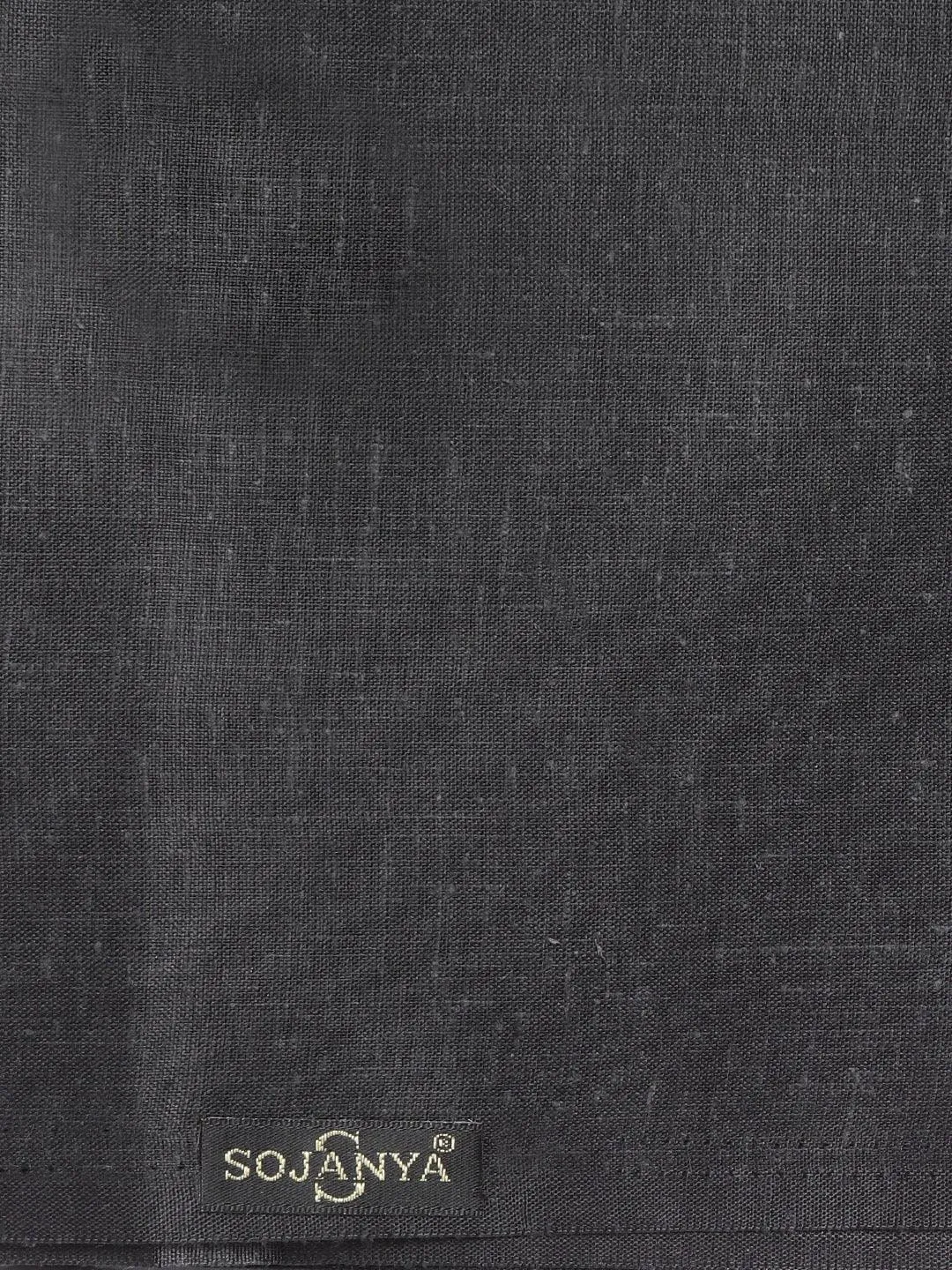 Men's Cotton Linen Blend Black Unstitched Shirt Fabric 2.25 Metres - Sojanya