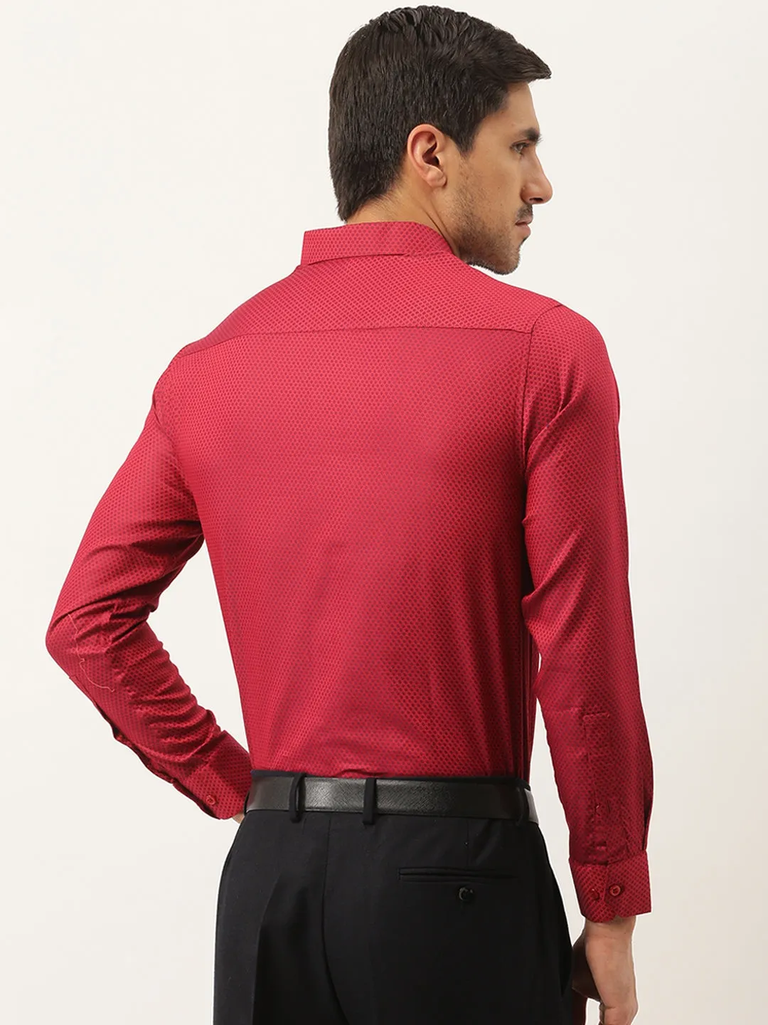 Mens Cotton Red & Navy Blue Self Design Formal Shirt - Sojanya