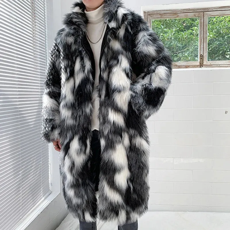 Men's Long Coat Wear New Trendy Faux Fur Cotton-padded Fitwarm Windproof Cloak Hip Hop Trendy Contrast Color  9Y358