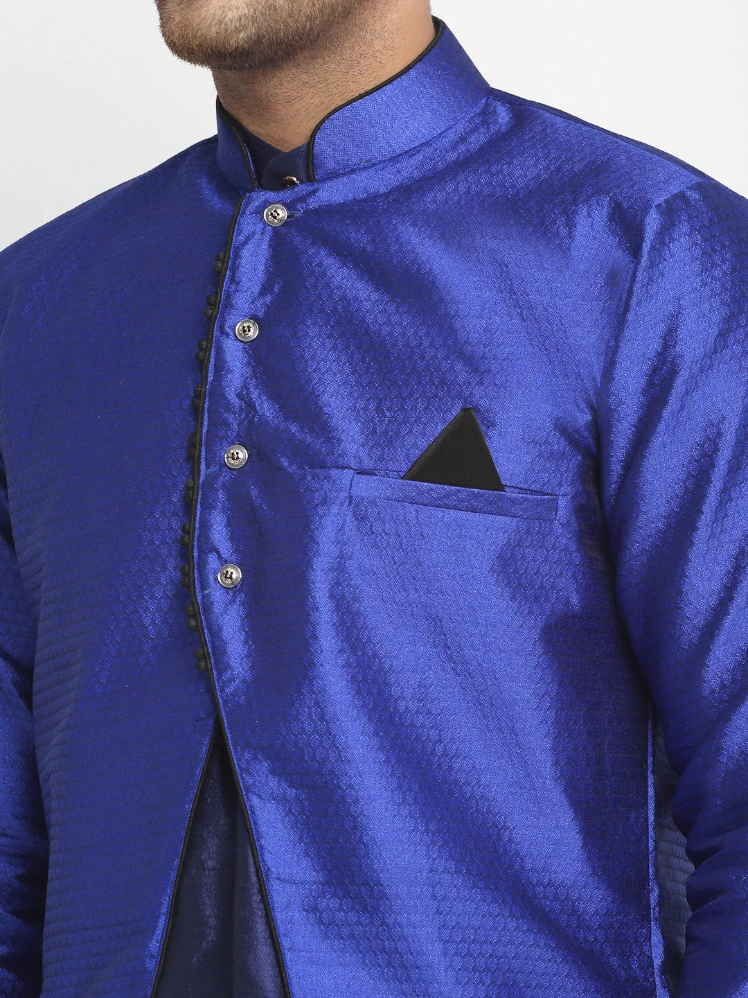 Men's Navy Blue Kurta With Pyjama & Royal Blue Self Design Jacket - Benstoke