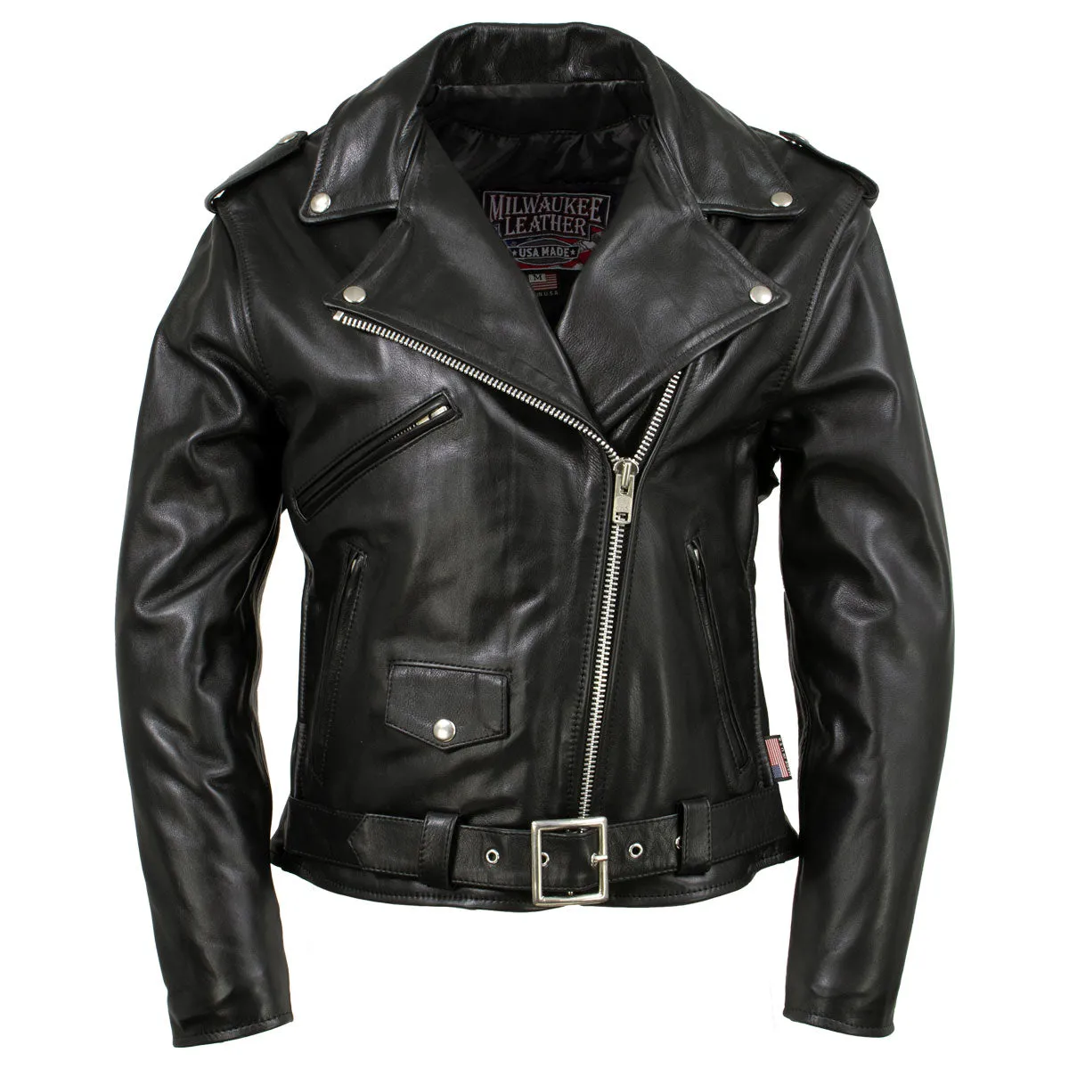 Milwaukee Leather USA MADE MLJKL5004 Women's Black 'The Flaunt' Premium Classic Motorcycle Style Leather Jacket