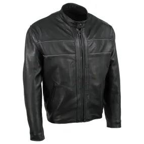 Milwaukee Leather USA MADE MLJKM5003 Men's Black 'Echo' Premium Leather Motorcycle Jacket with Reflective Piping