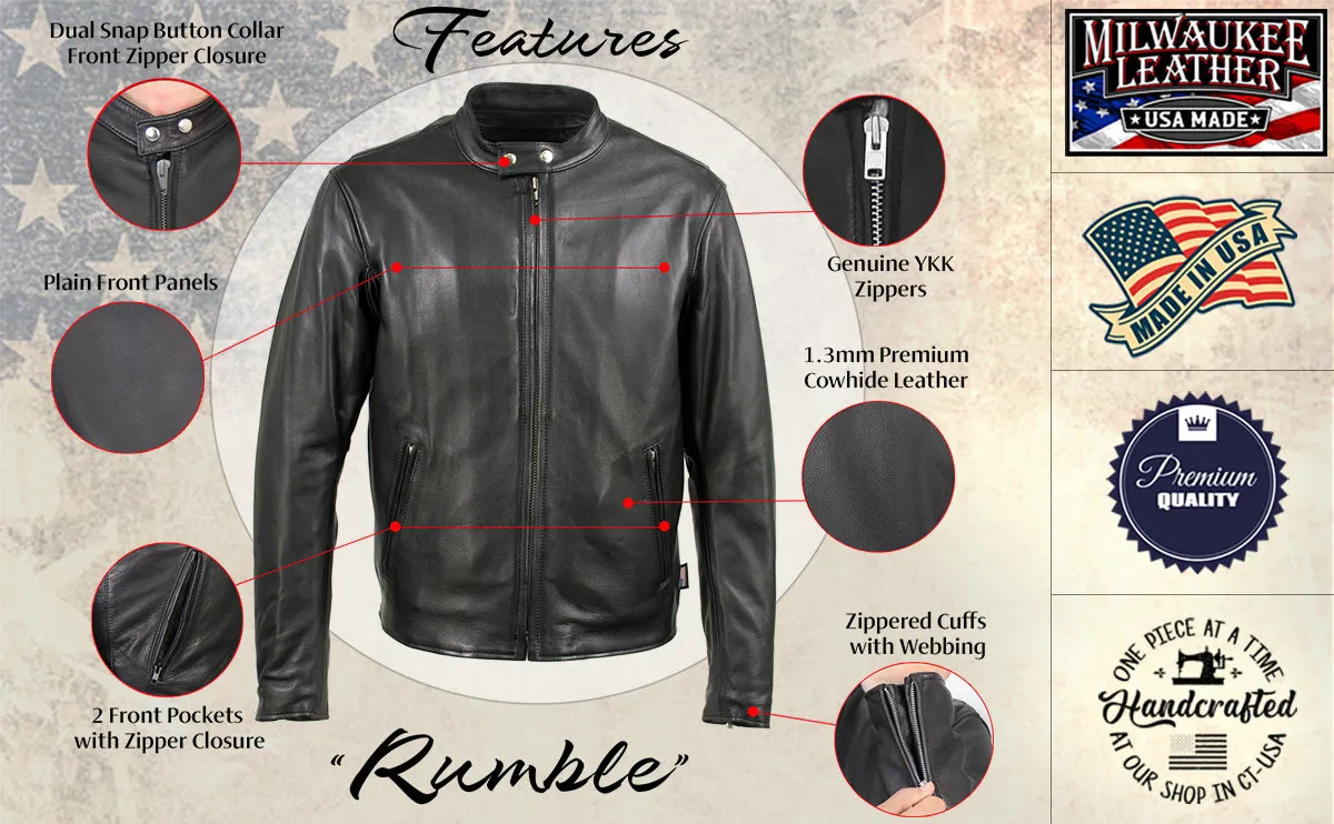 Milwaukee Leather USA MADE MLJKM5006 Men's Black 'Rumble' Premium Leather Motorcycle Jacket