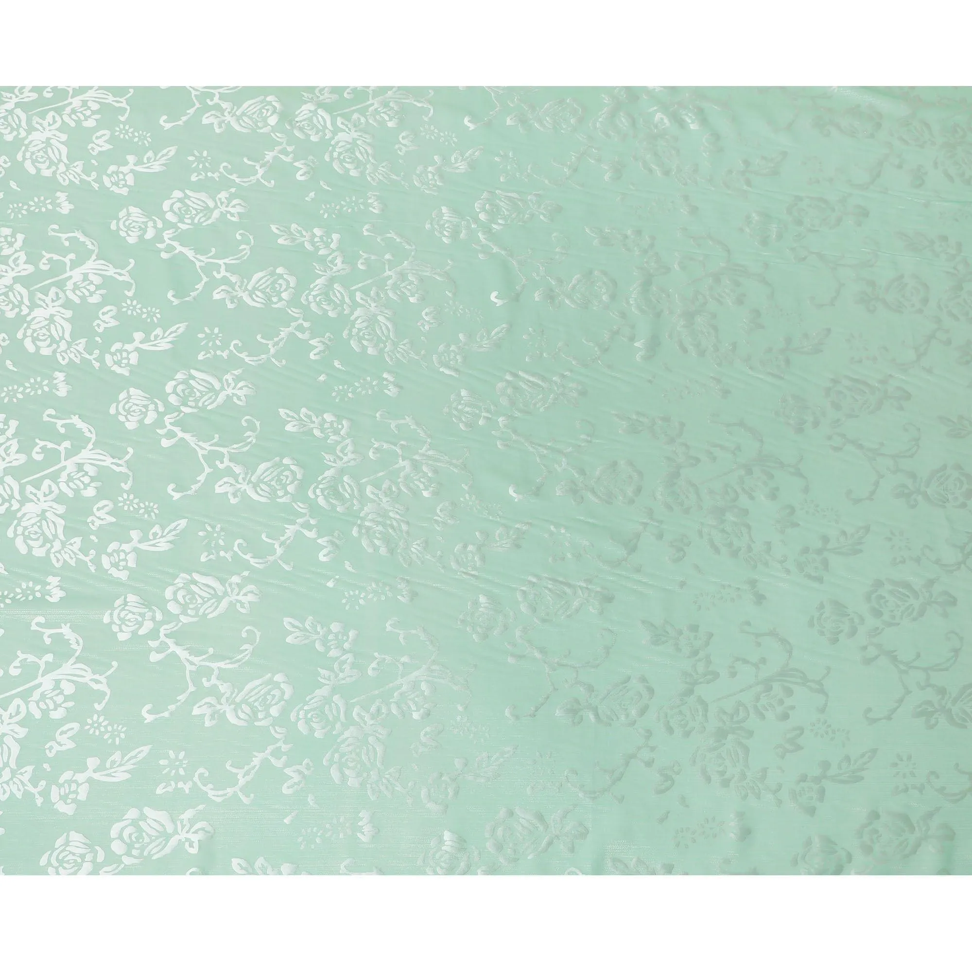 Mint green Premim pure silk chiffon fabric with silver jacquard in floral design-D15328