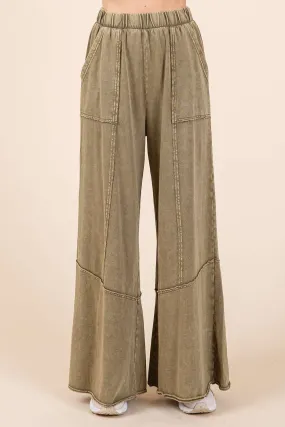 Mittoshop Mineral Washed Wide Leg Pants in Olive