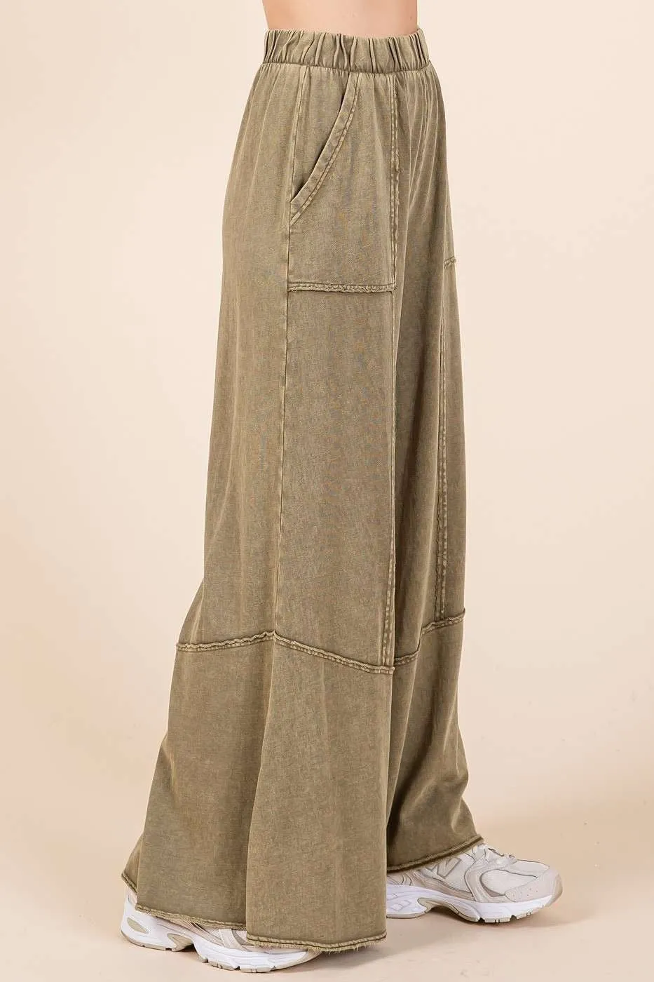 Mittoshop Mineral Washed Wide Leg Pants in Olive