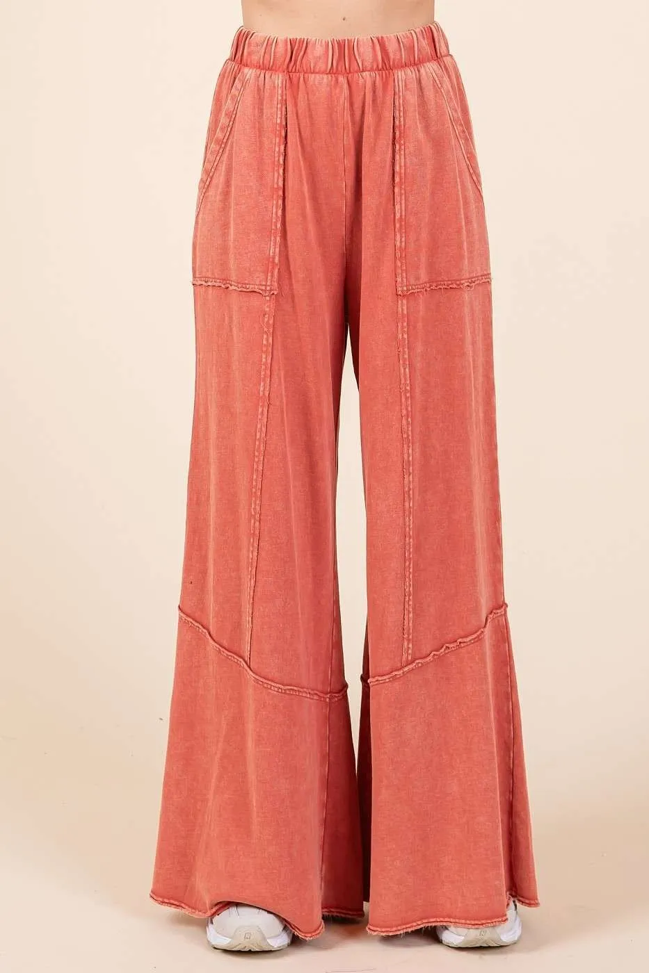 Mittoshop Mineral Washed Wide Leg Pants in Rust