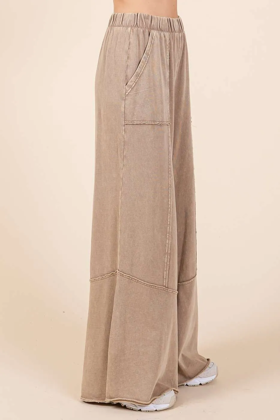 Mittoshop Mineral Washed Wide Leg Pants in Toast