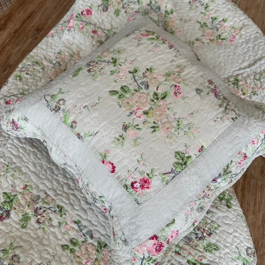 Natural Floral  2 Piece Floral Throw Rug & Cushion Cover Set