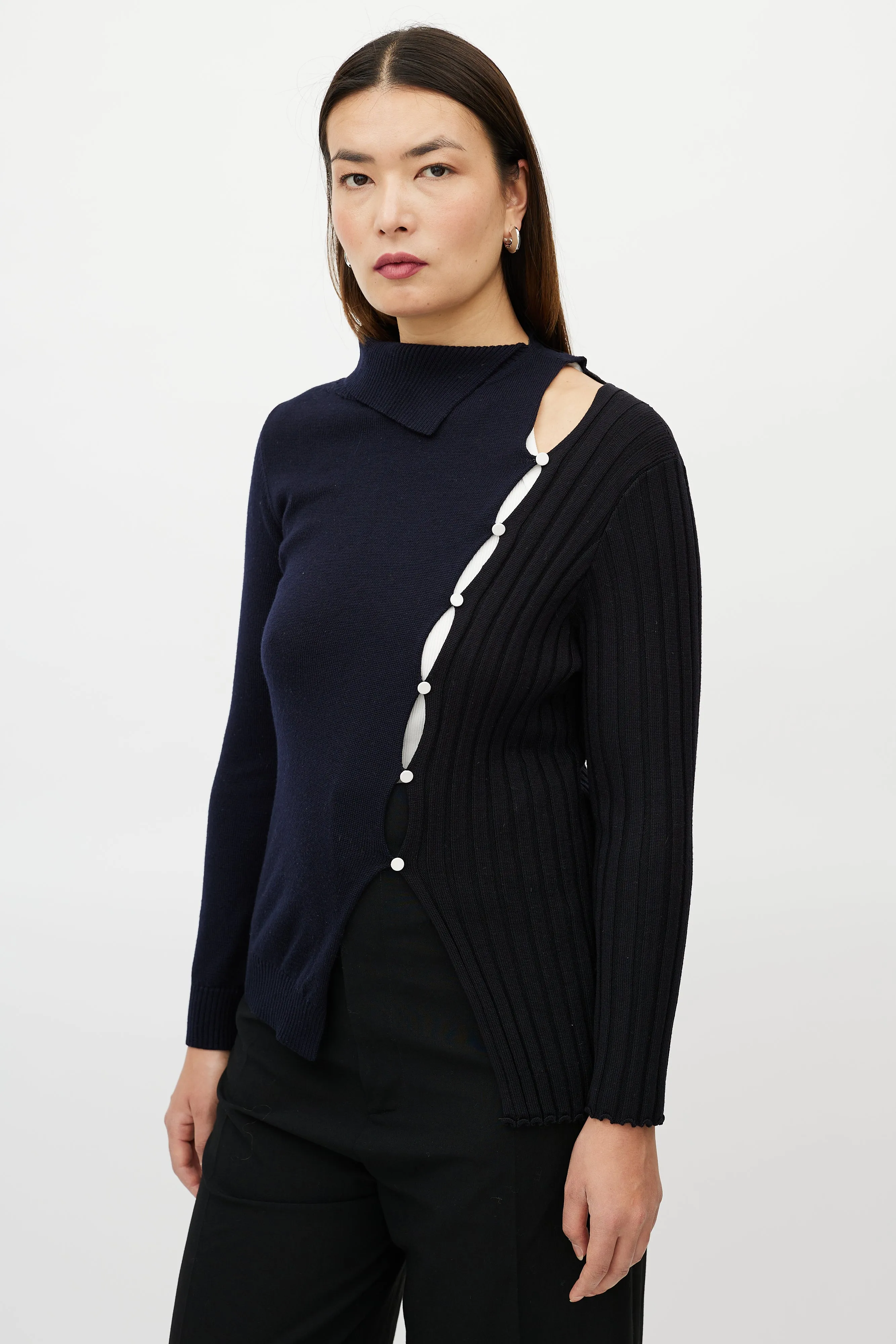 Navy & Black Wool Asymmetrical Colourblock Sweater