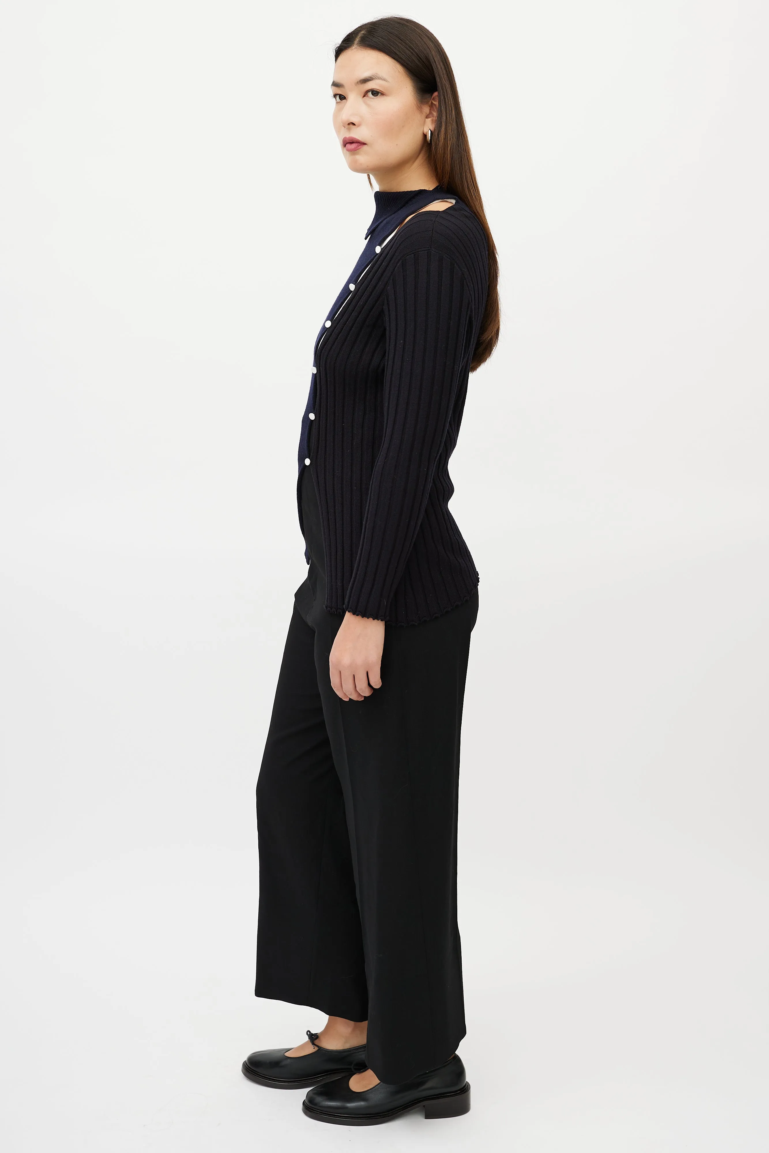 Navy & Black Wool Asymmetrical Colourblock Sweater