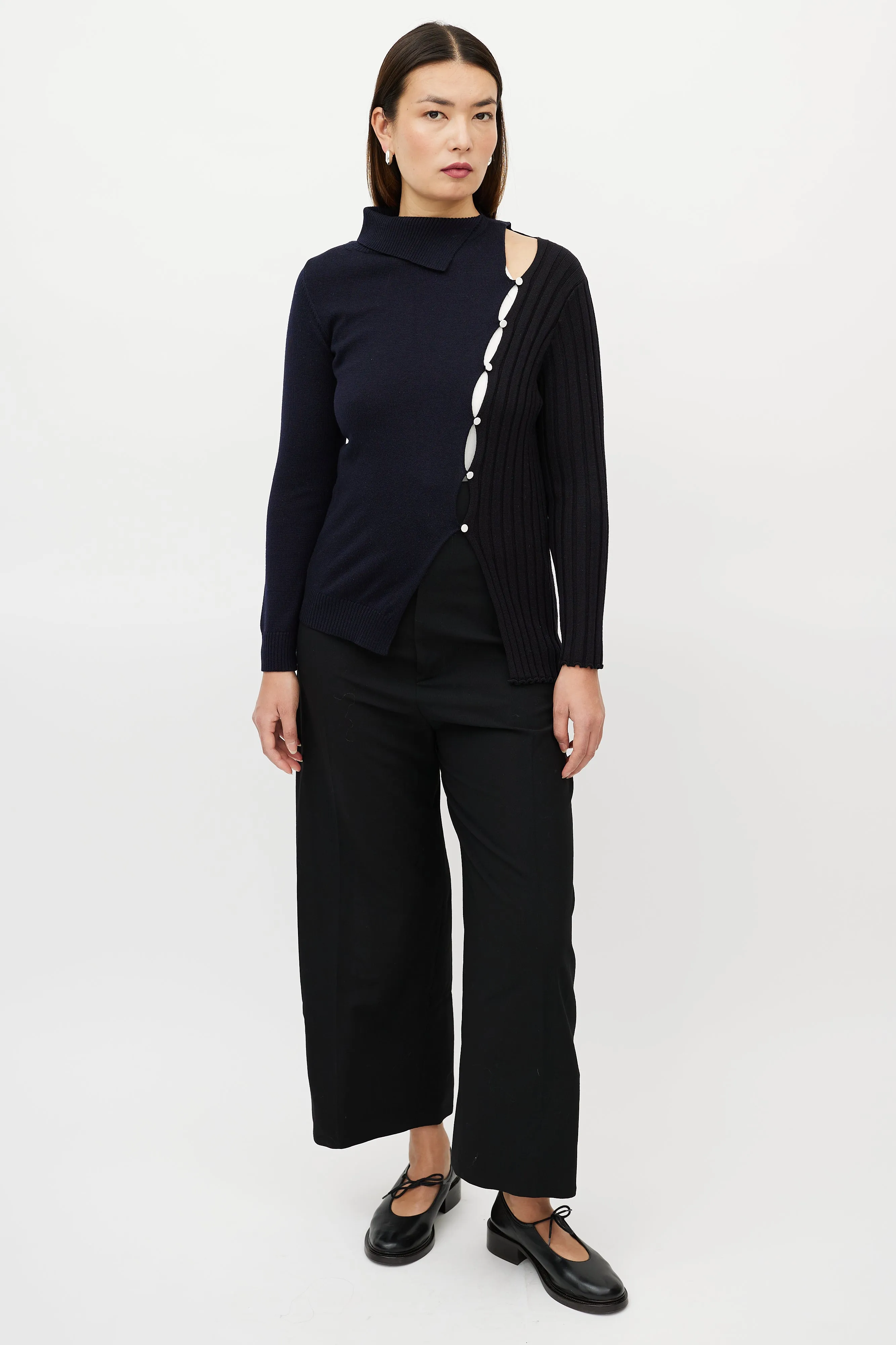 Navy & Black Wool Asymmetrical Colourblock Sweater