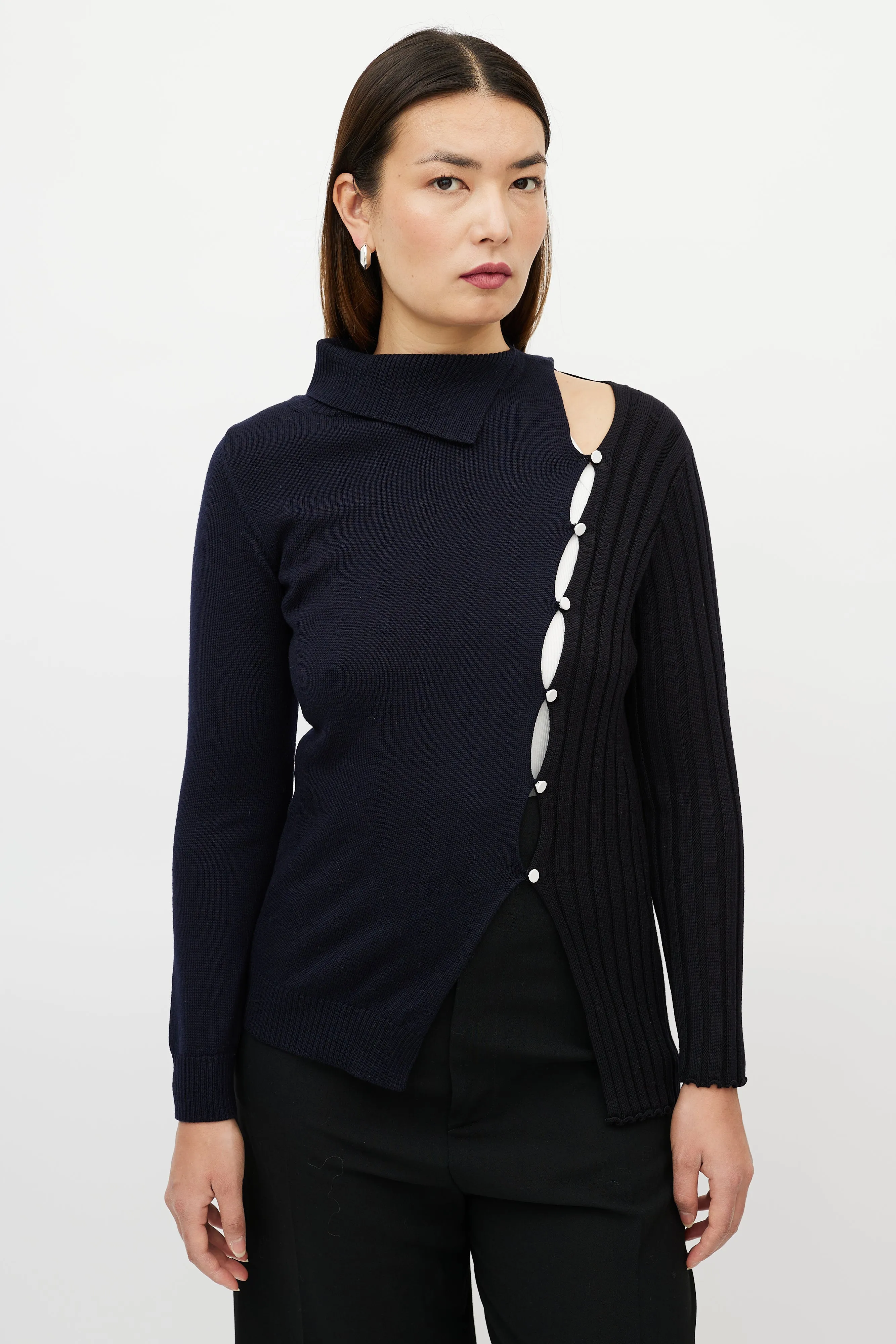 Navy & Black Wool Asymmetrical Colourblock Sweater