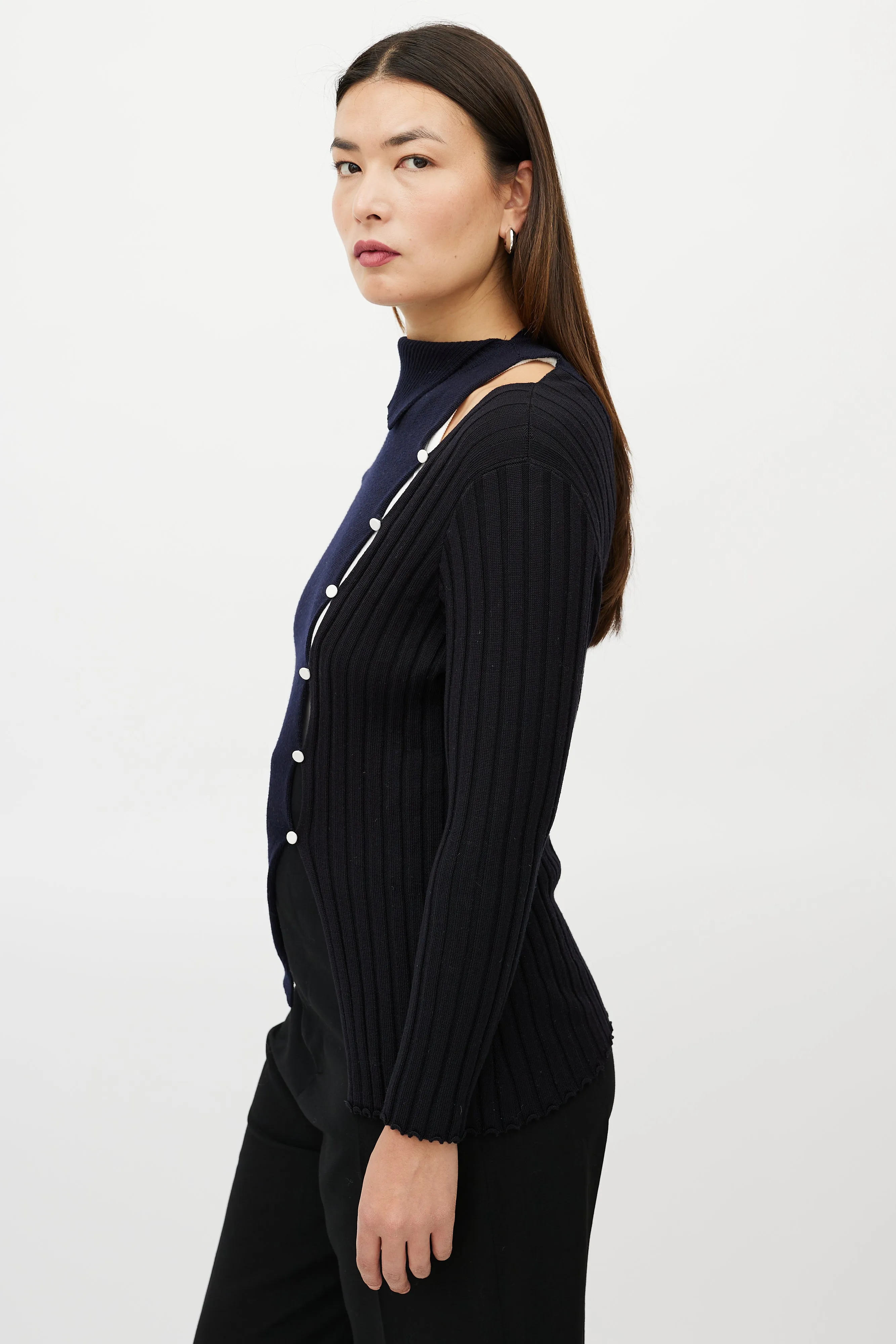 Navy & Black Wool Asymmetrical Colourblock Sweater