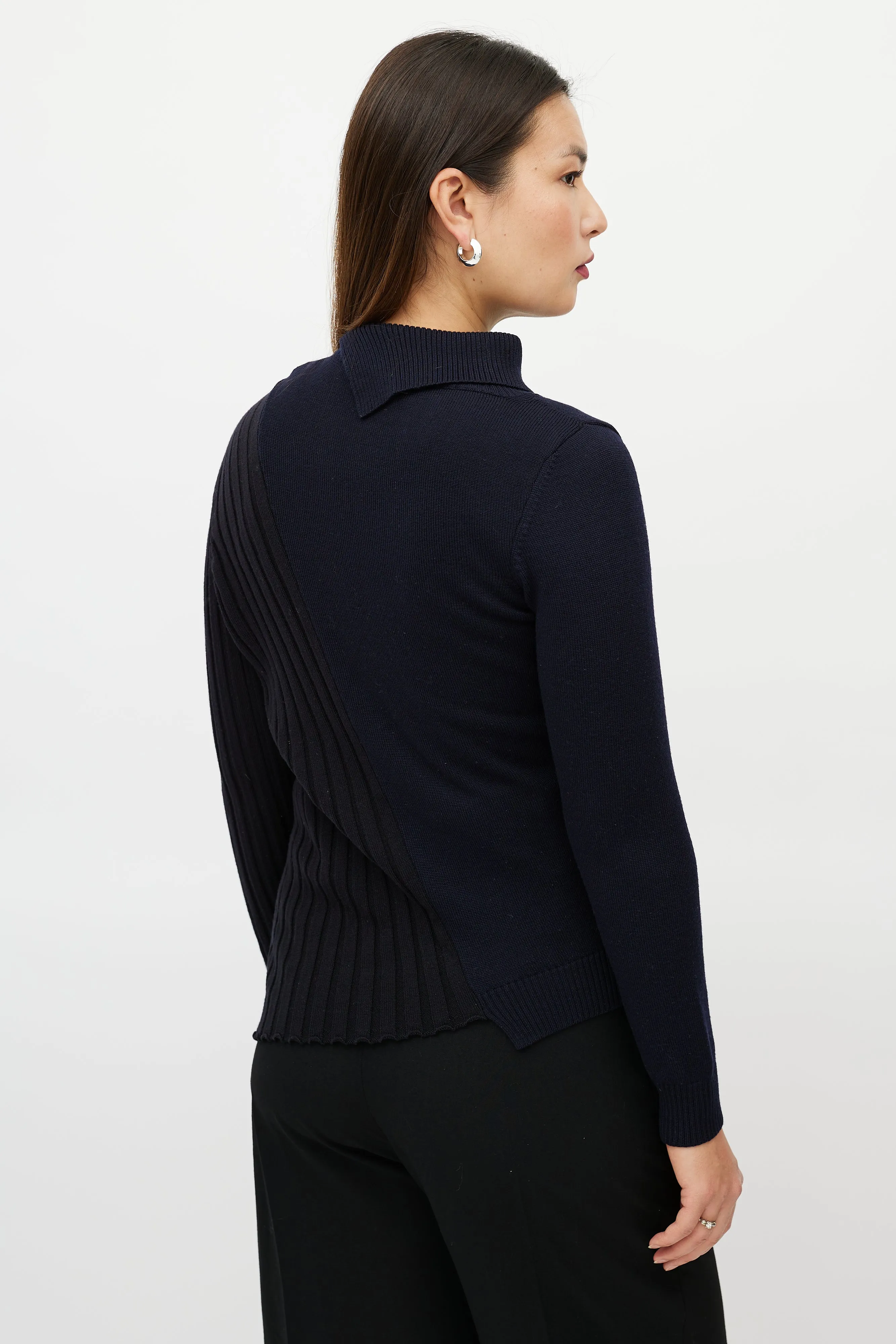 Navy & Black Wool Asymmetrical Colourblock Sweater