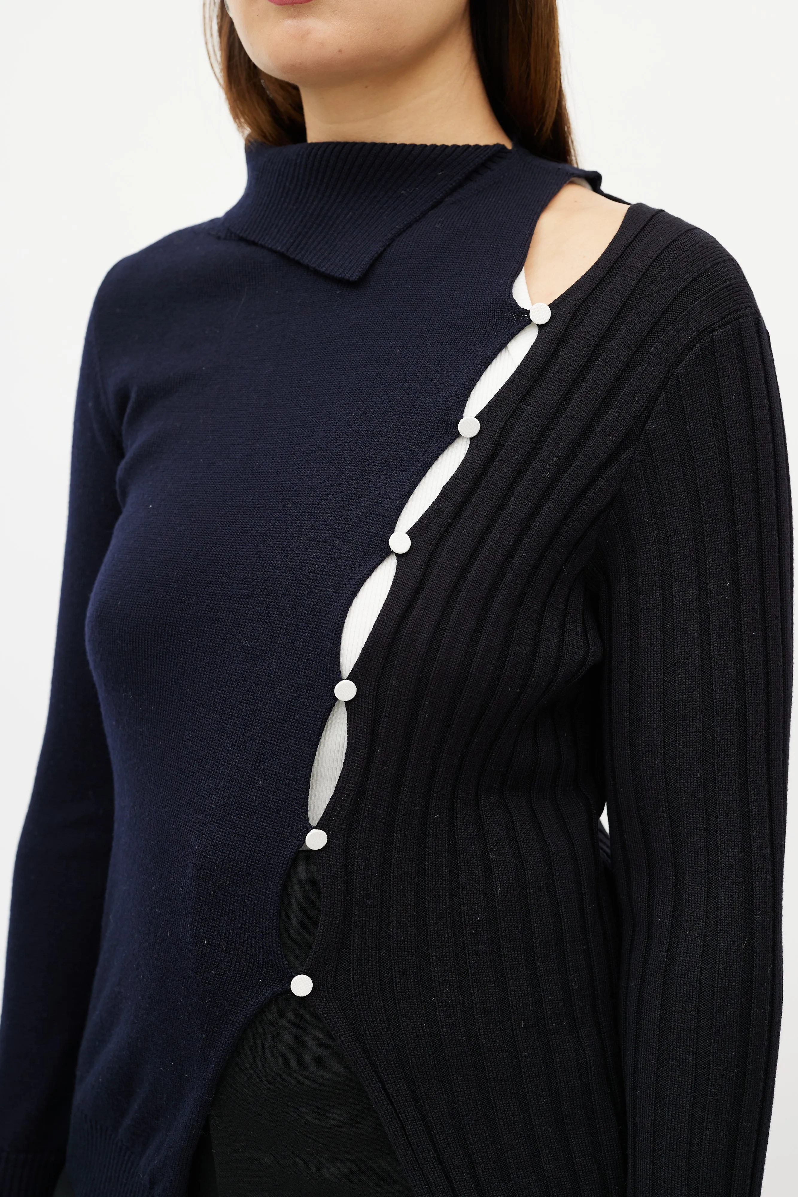 Navy & Black Wool Asymmetrical Colourblock Sweater