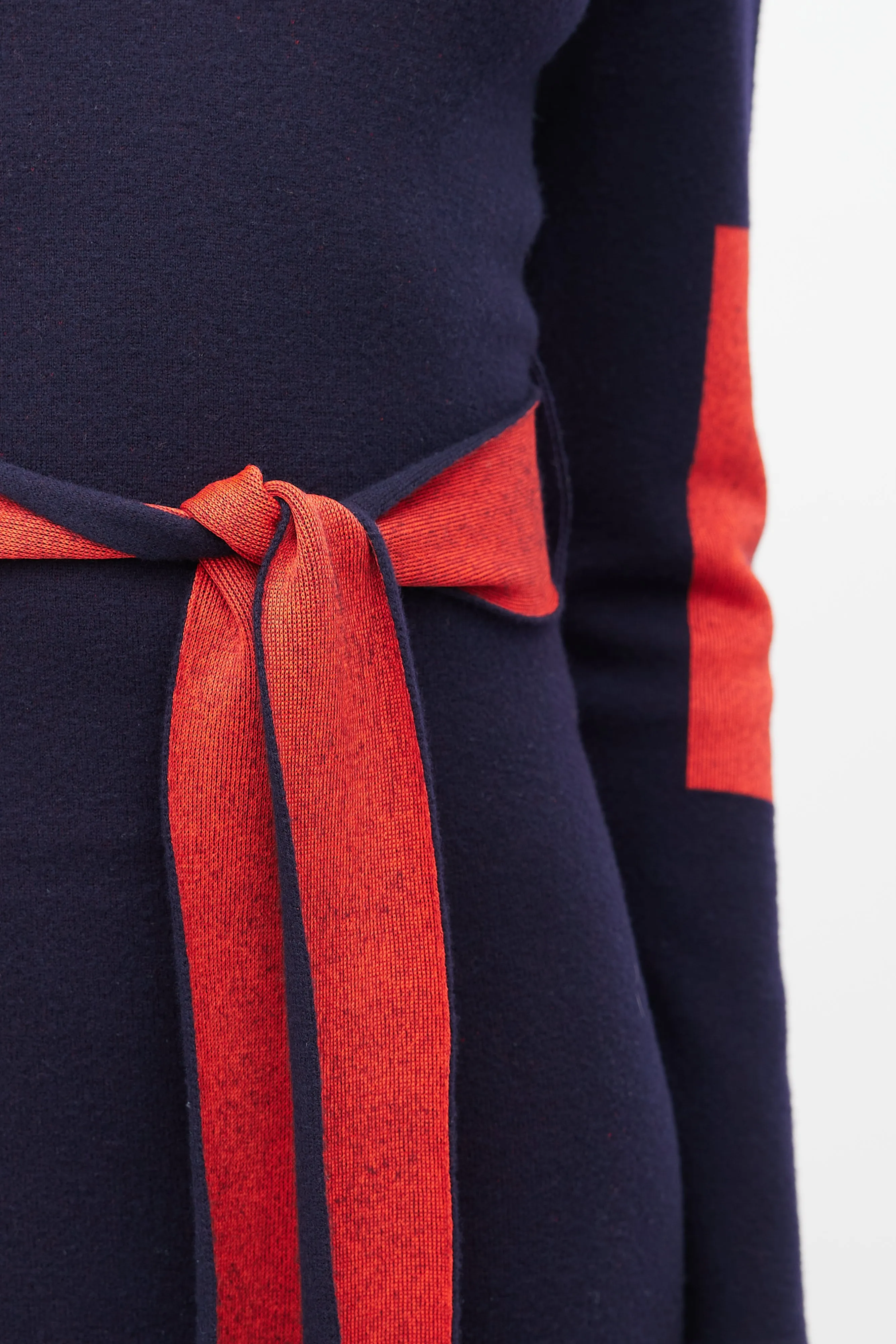 Navy & Red Wool Belted Dress