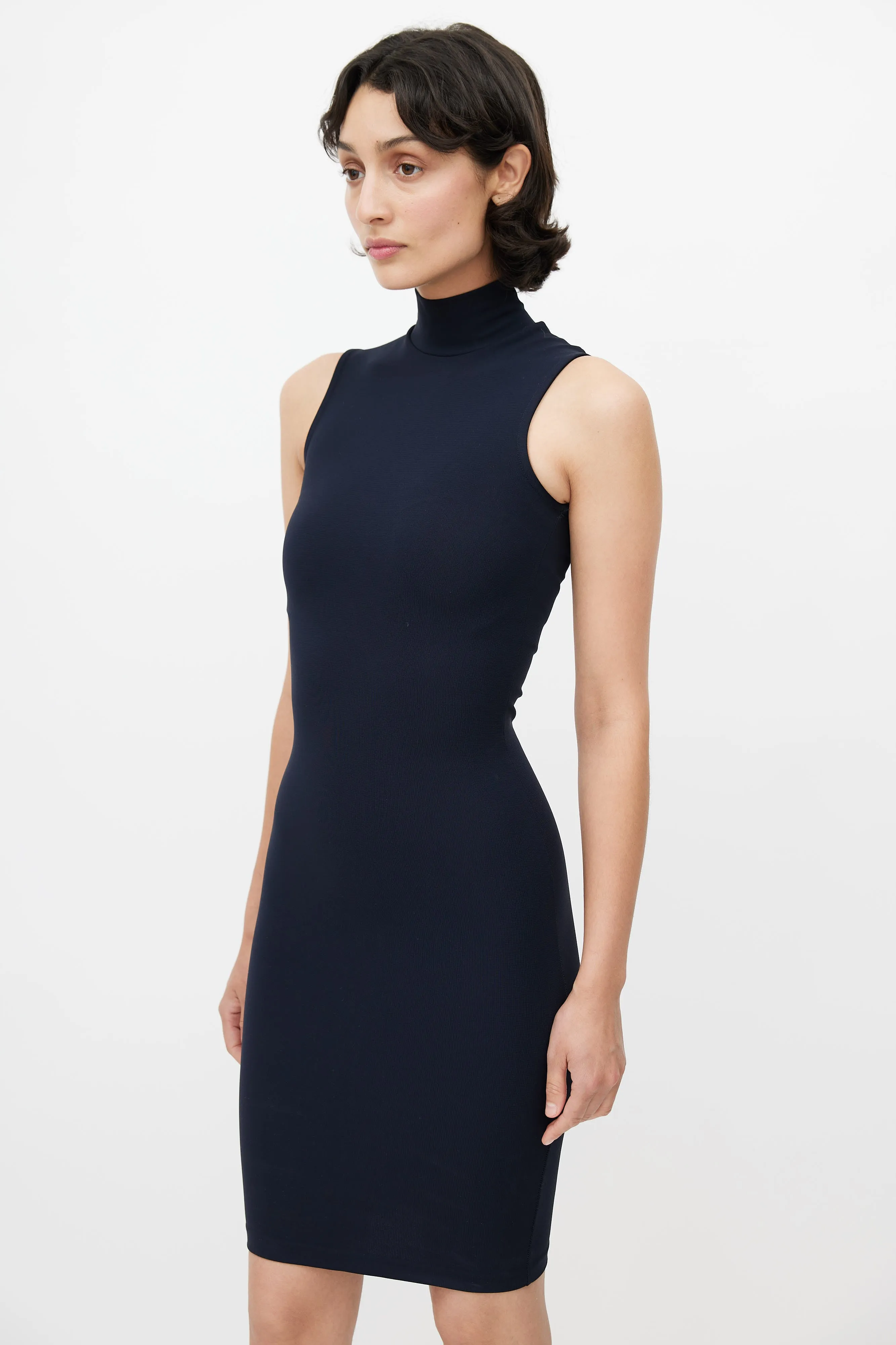 Navy Sleeveless Turtleneck Dress