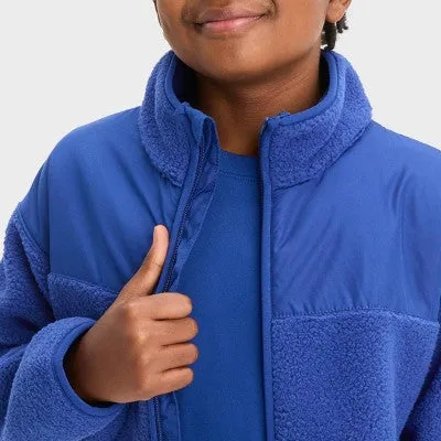 New - Boys' High Pile Cozy Full Zip Sweatshirt - All In Motion Indigo S