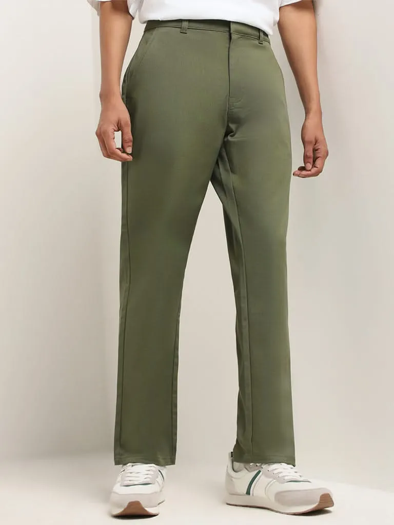 Nuon Green Plain Relaxed Fit Trousers