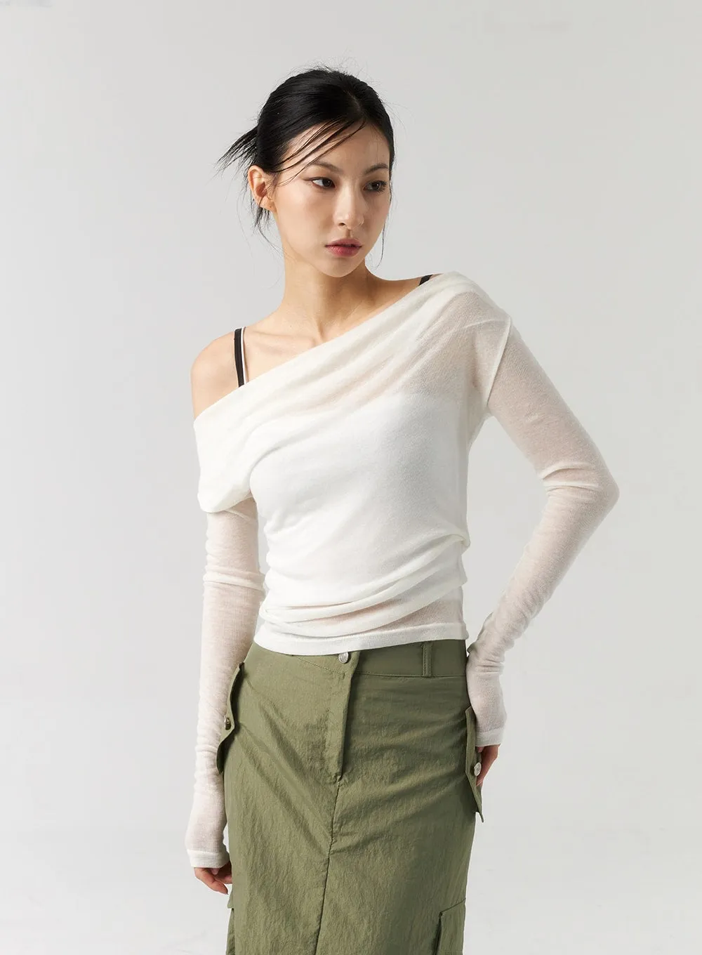 Off-Shoulder Mesh Top CU320