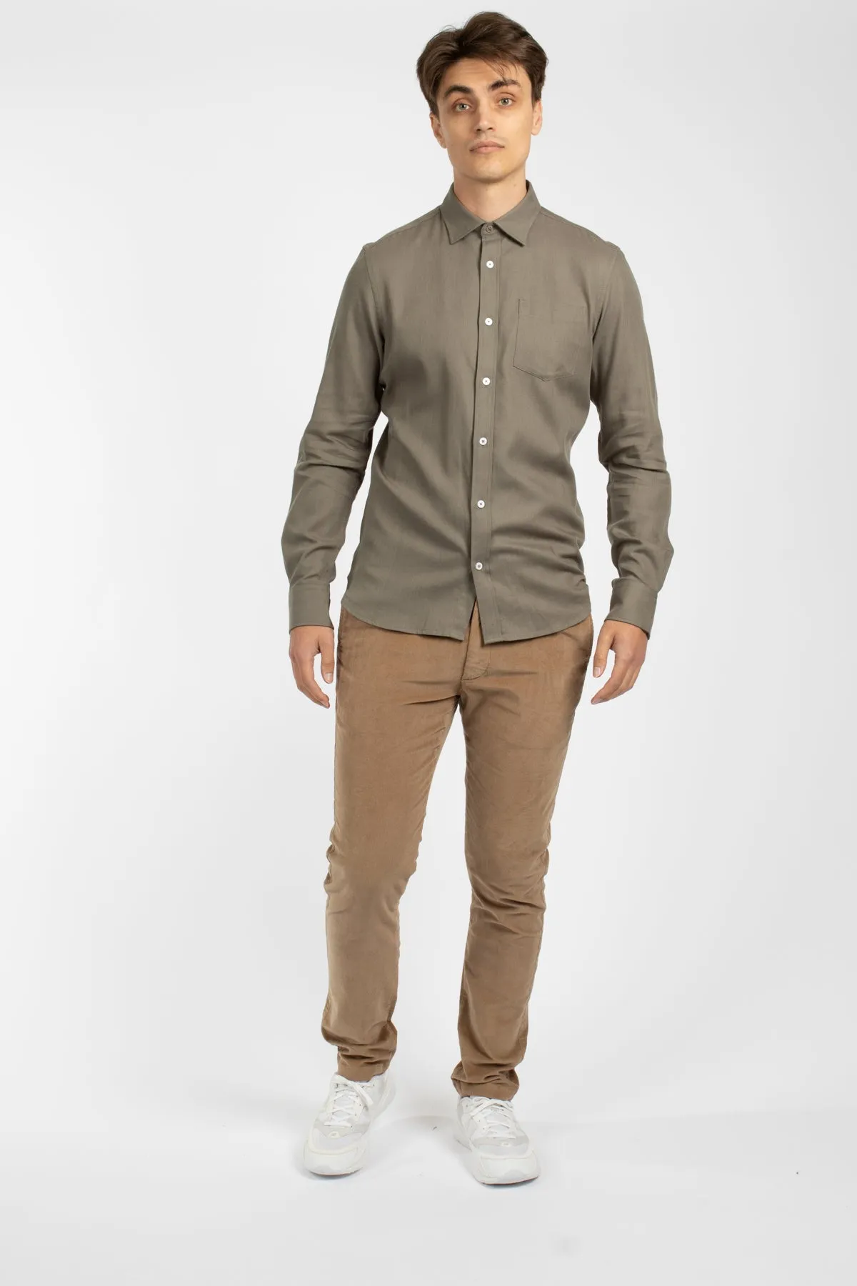 Olive Twill Cotton Tencel Shirt