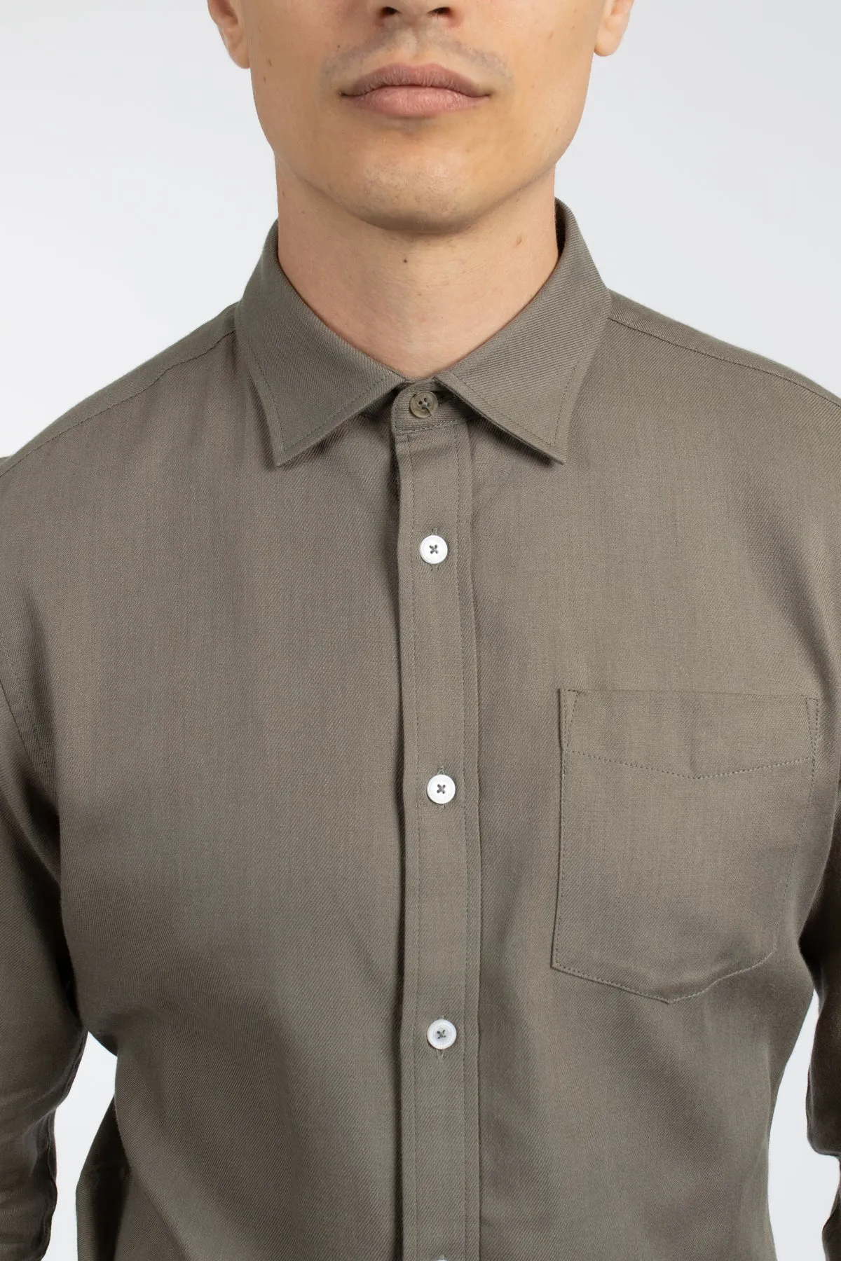 Olive Twill Cotton Tencel Shirt