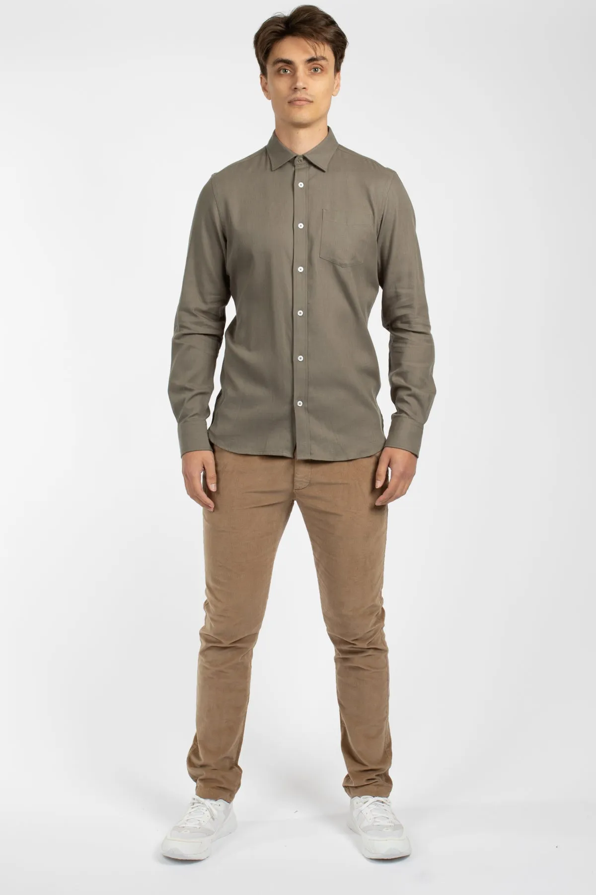 Olive Twill Cotton Tencel Shirt