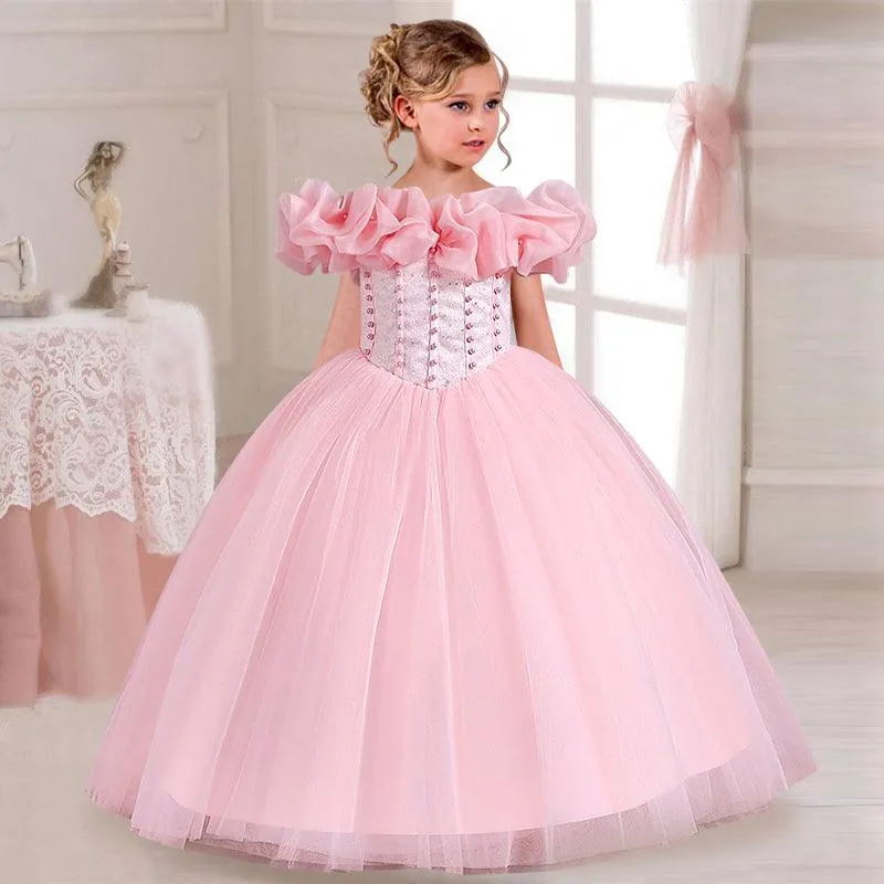 One shoulder children's strappy princess dress