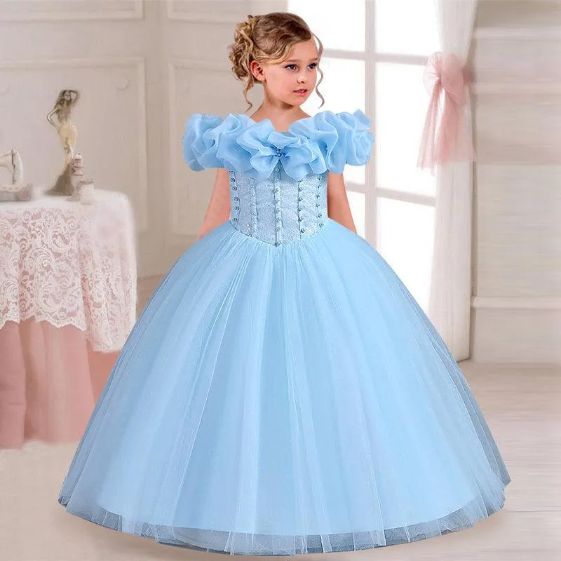 One shoulder children's strappy princess dress