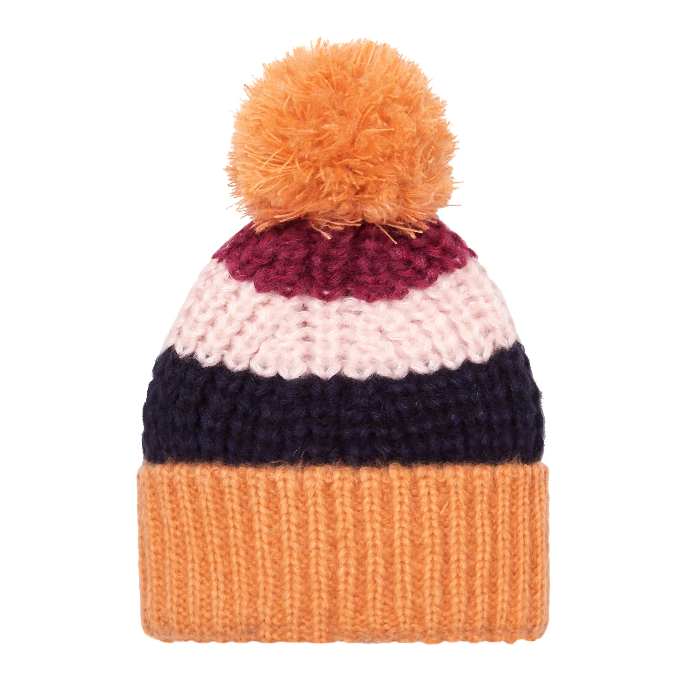 Phoebe Stripe Beanie Bobble Hat - Berry