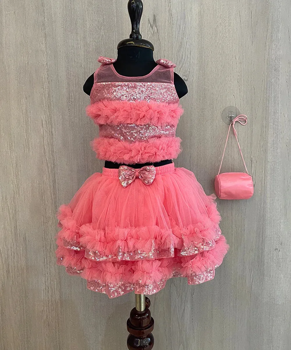 Pink Colored Designer Skirt Set For Girls