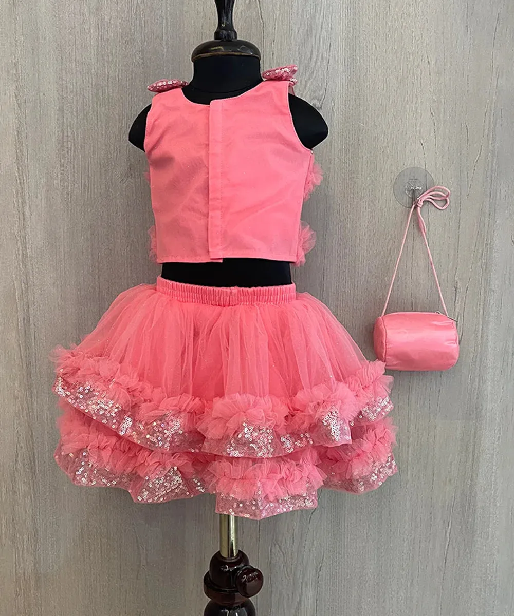 Pink Colored Designer Skirt Set For Girls