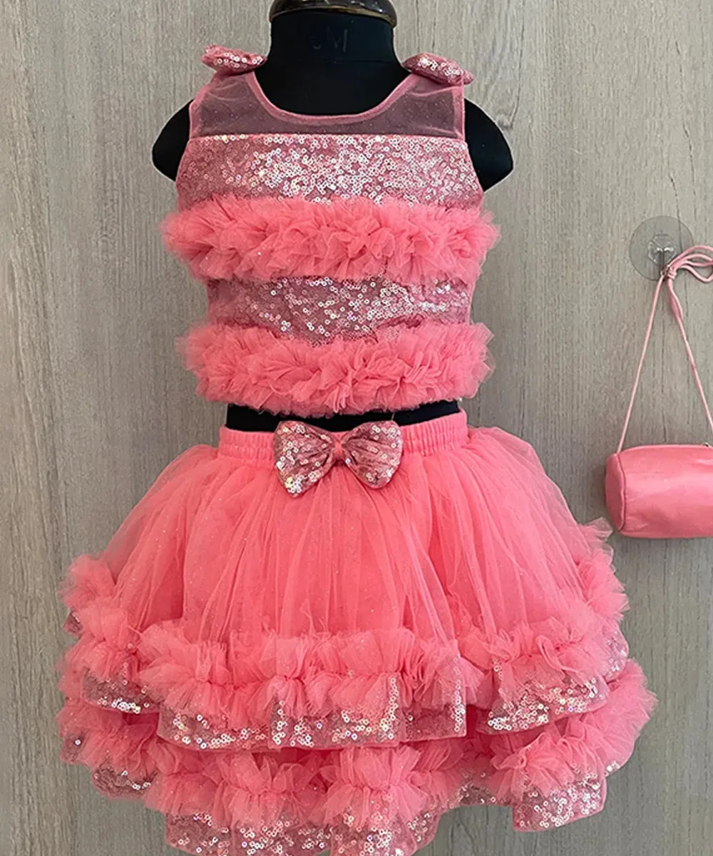 Pink Colored Designer Skirt Set For Girls