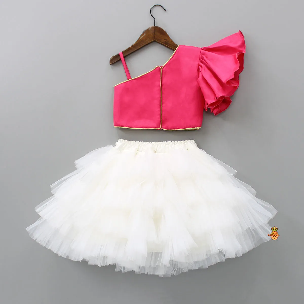 Pre Order: One Shoulder Pink Top With Flared Skirt