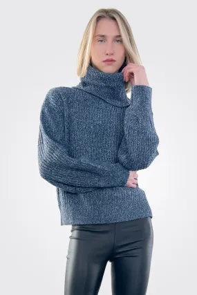 Puff Sleeve Turtleneck - Navy