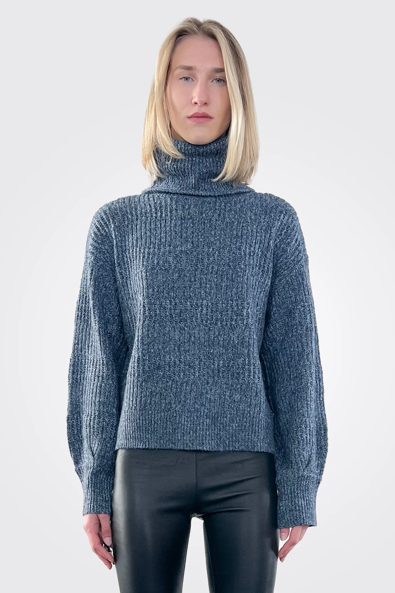 Puff Sleeve Turtleneck - Navy