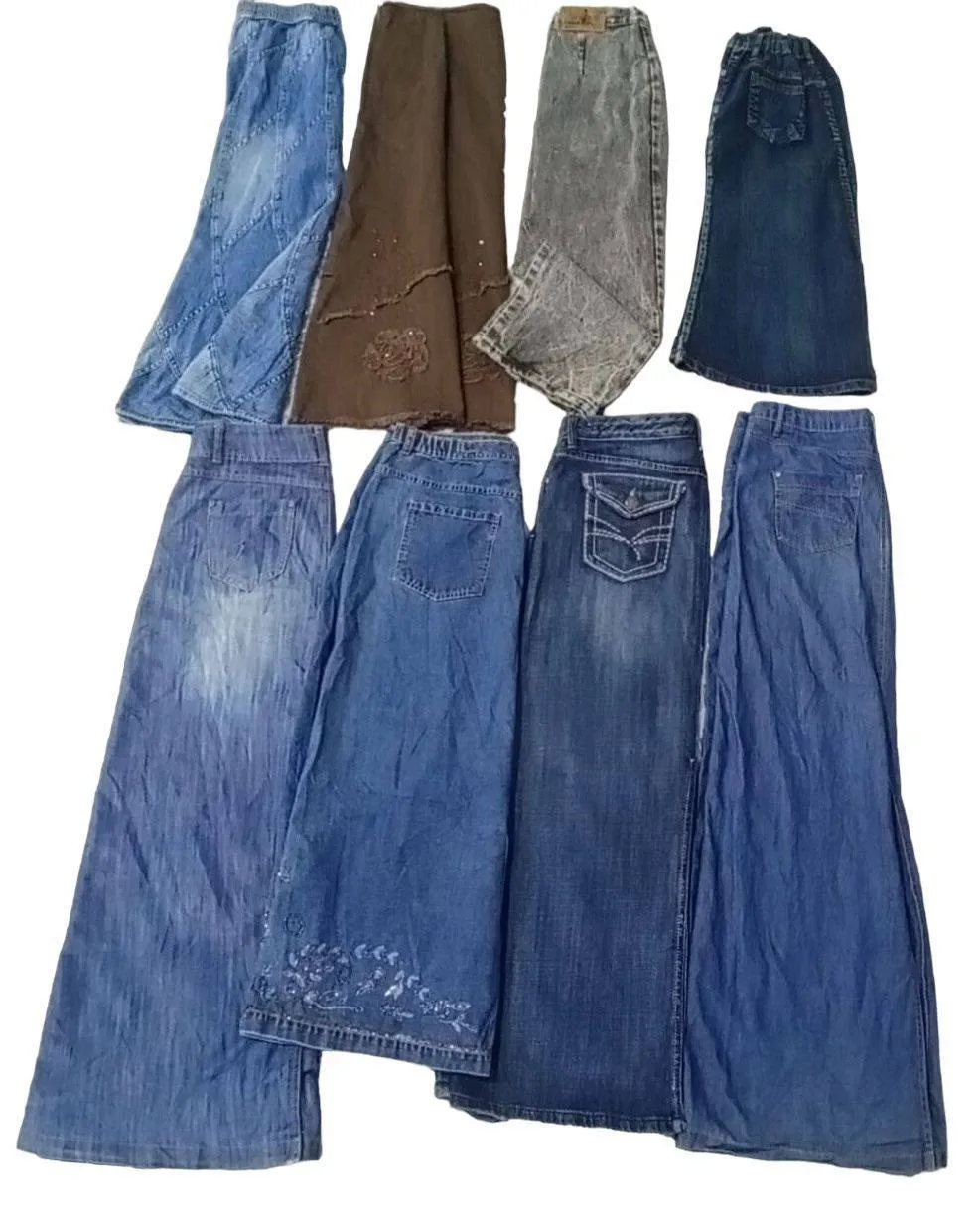 "Y2k 2024" - European Y2k Branded Denim Midi/Long Skirts - 8 Pcs