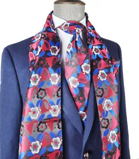 Red and Blue Floral 100% Silk Tie, Scarf and Pocket Square