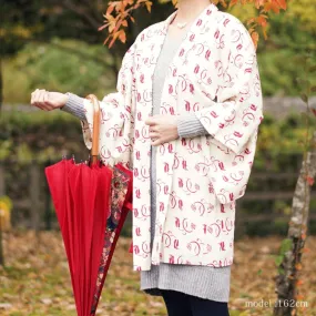 Red modern pattern on white haori