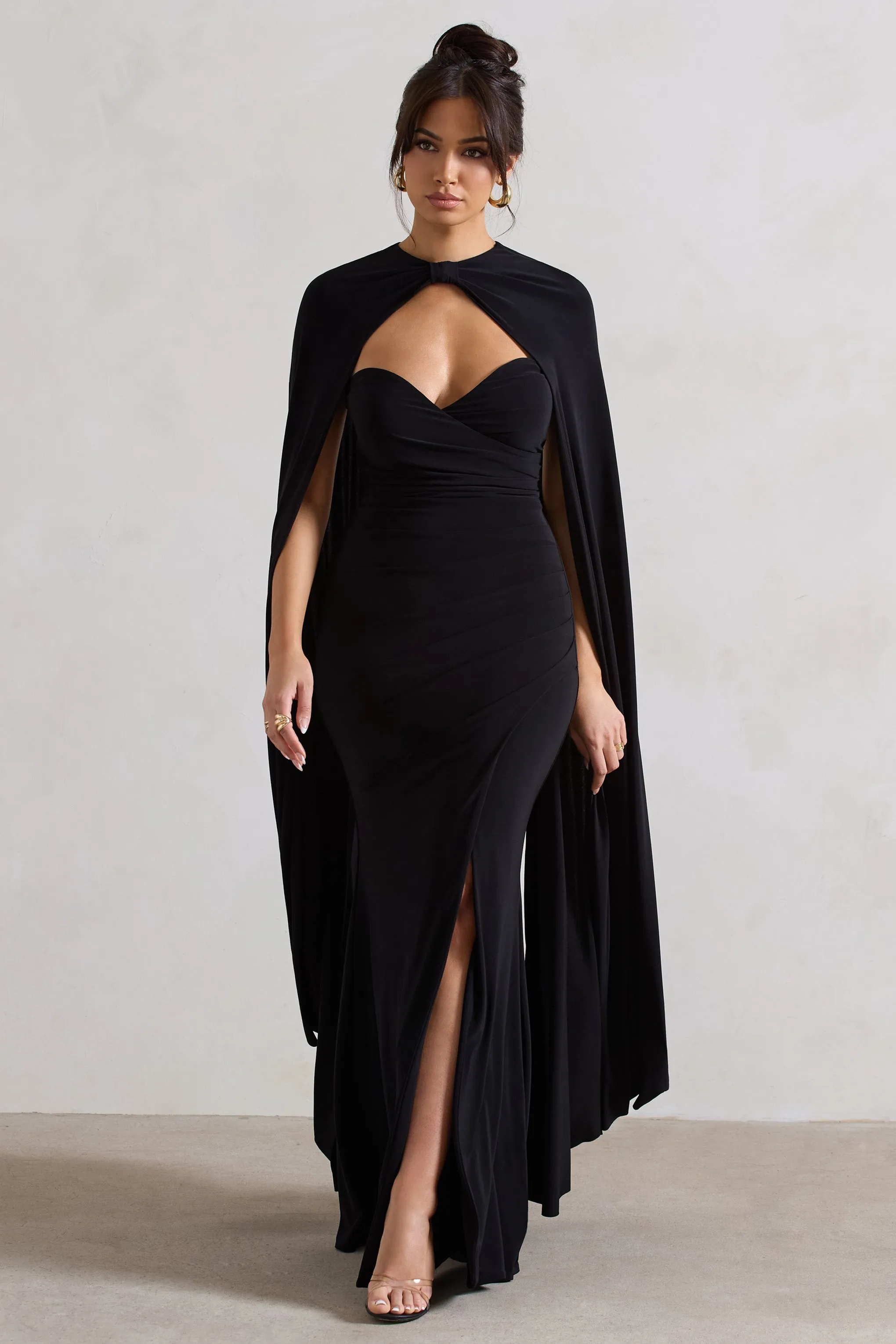 Reign | Black Corset Wrap Maxi Dress With Cape