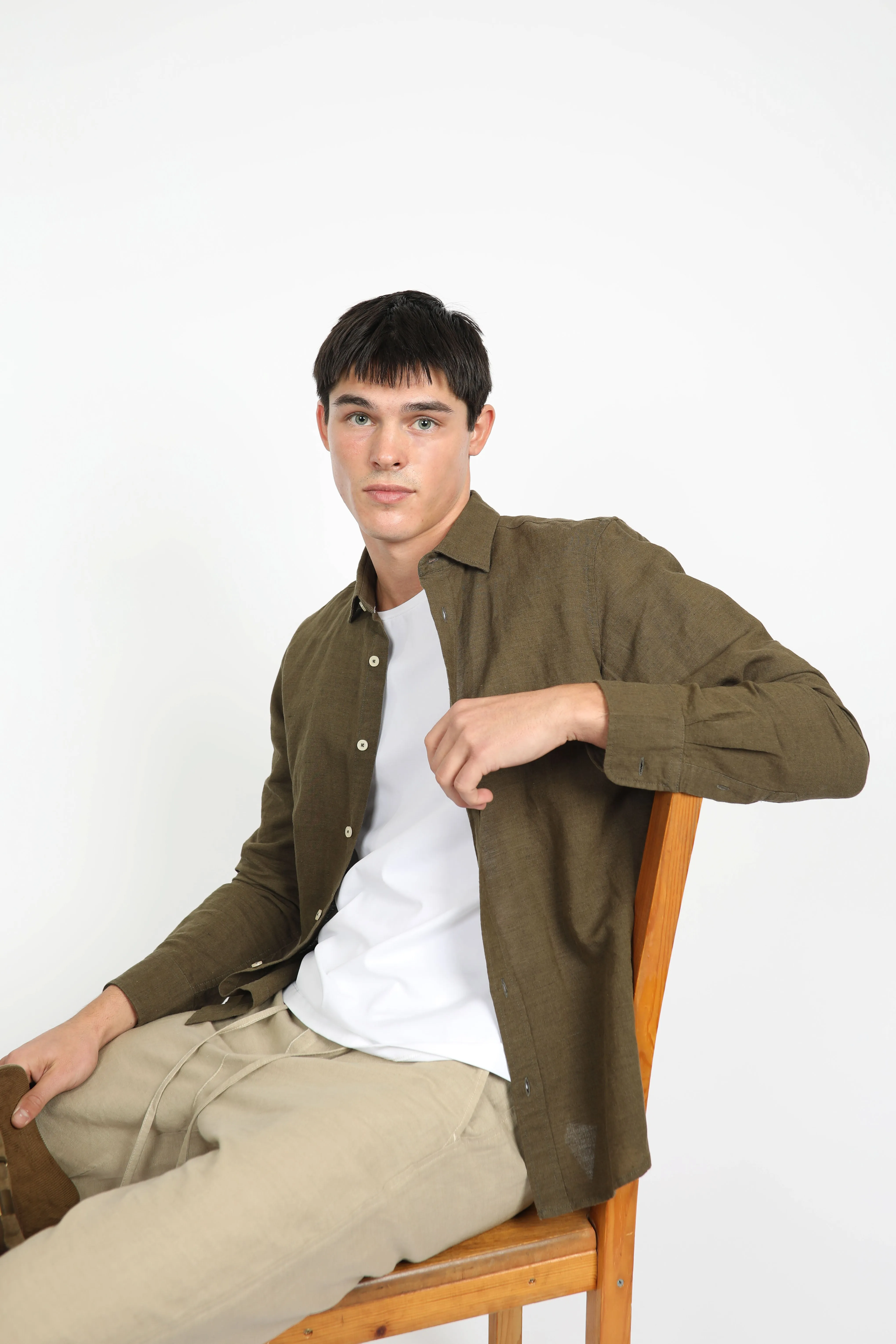 Relaxed Fit Olive Linen Shirt